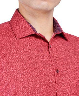 Men's Regular Fit Dot Print Wrinkle Free Performance Dress Shirt by CALABRUM