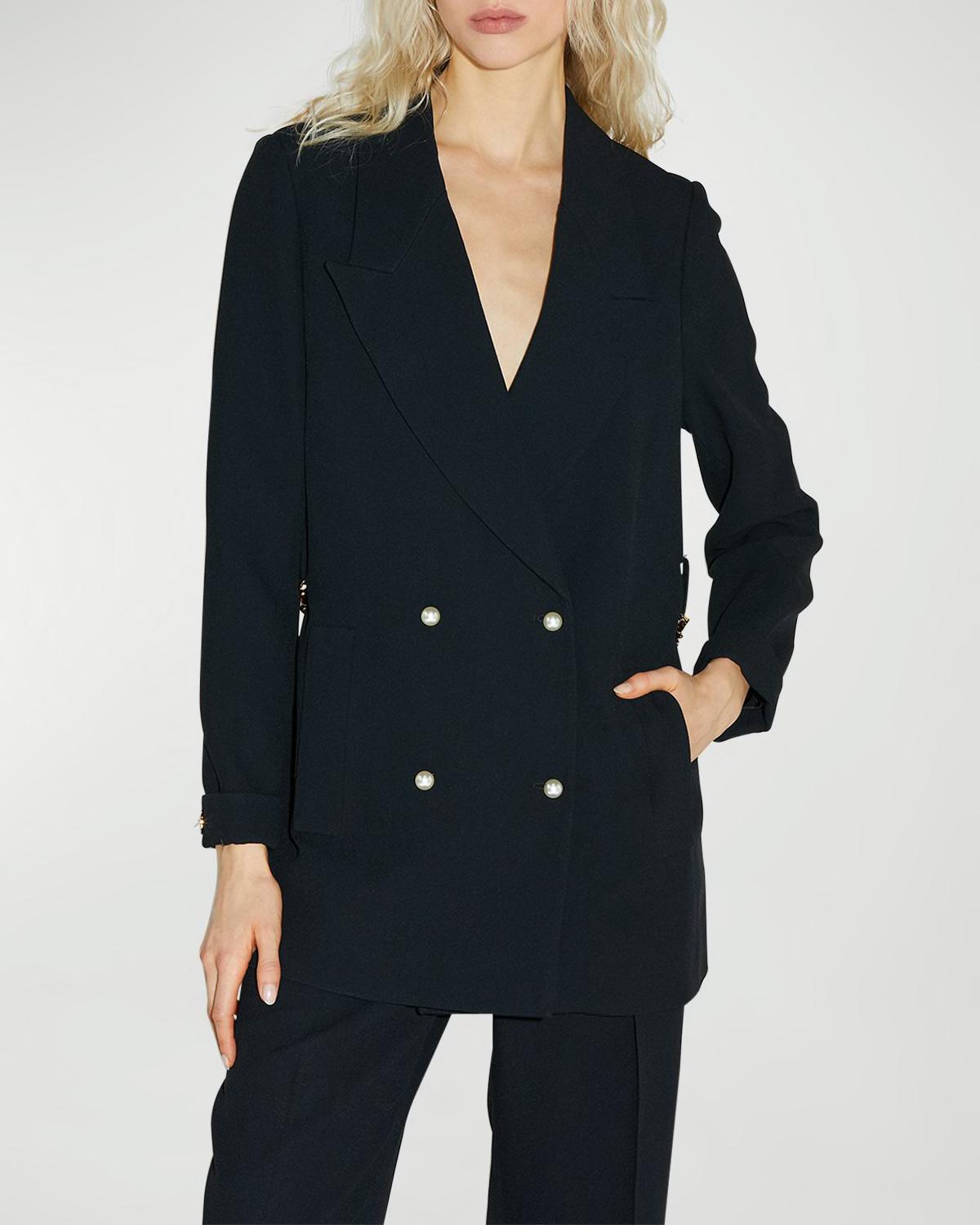 Chain-Embellished Double-Breasted Crepe Blazer by CALLAS MILANO