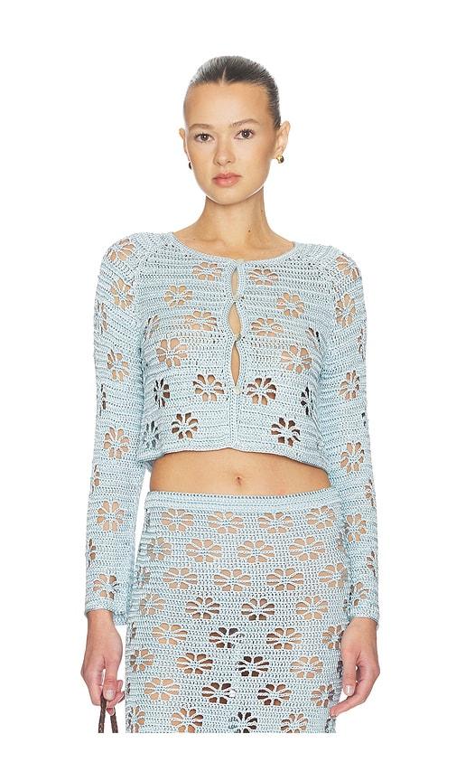 Calle Del Mar Floral Crochet Cardigan in Baby Blue by CALLE DEL MAR