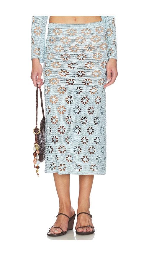 Calle Del Mar Floral Crochet Skirt in Baby Blue by CALLE DEL MAR