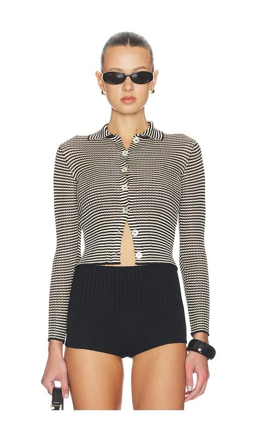 Calle Del Mar Micro Stripe Long Sleeve Cardigan in Black by CALLE DEL MAR