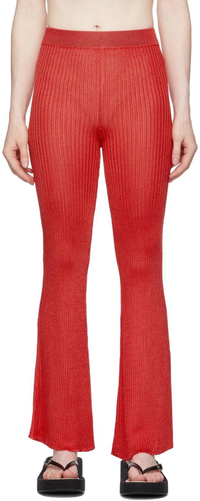 Red Ribbed Lounge Pants by CALLE DEL MAR
