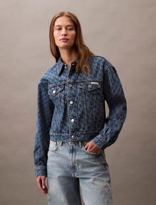 90s Allover Monogram Denim Trucker Jacket by CALVIN KLEIN