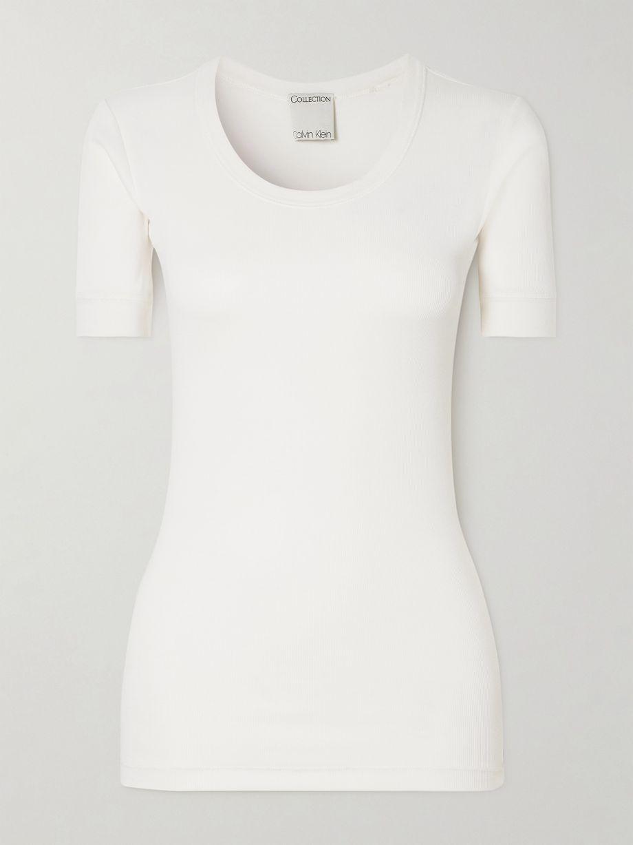 Aubriella ribbed organic cotton-blend jersey T-shirt by CALVIN KLEIN