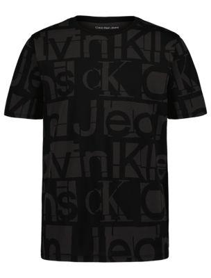 Boys Allover Tonal Graphic Logo Crewneck Tee by CALVIN KLEIN