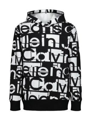 Boys Allover Tonal Graphic Logo Hoodie by CALVIN KLEIN