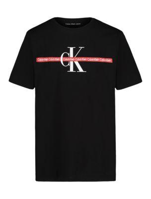 Boys Monologo Stripe Crewneck Tee by CALVIN KLEIN