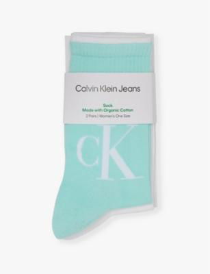 Brand-print ankle-rise pack of two stretch-cotton blend socks by CALVIN KLEIN