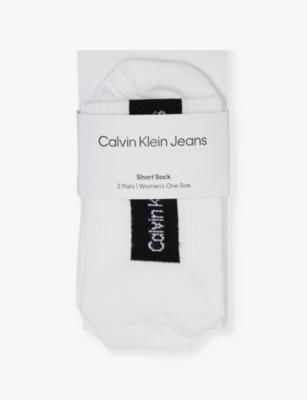 Brand-print mid-calf pack of two stretch cotton-blend knitted socks by CALVIN KLEIN