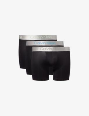 Brushed Logo-Waistband Pack-of-Three Microfibre-Stretch Trunks by CALVIN KLEIN