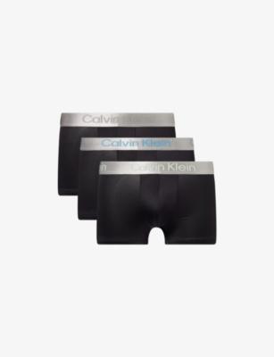 Brushed Logo-Waistband Pack-of-Three Microfibre-Stretch Trunks by CALVIN KLEIN