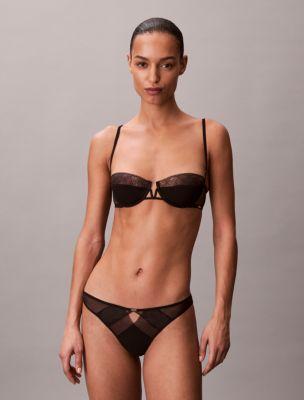 CK Black Geo Lace Unlined Balconette Bra by CALVIN KLEIN