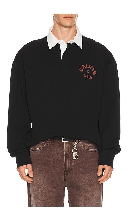 Calvin Klein Compact Rugby Long Sleeve Polo in Black by CALVIN KLEIN