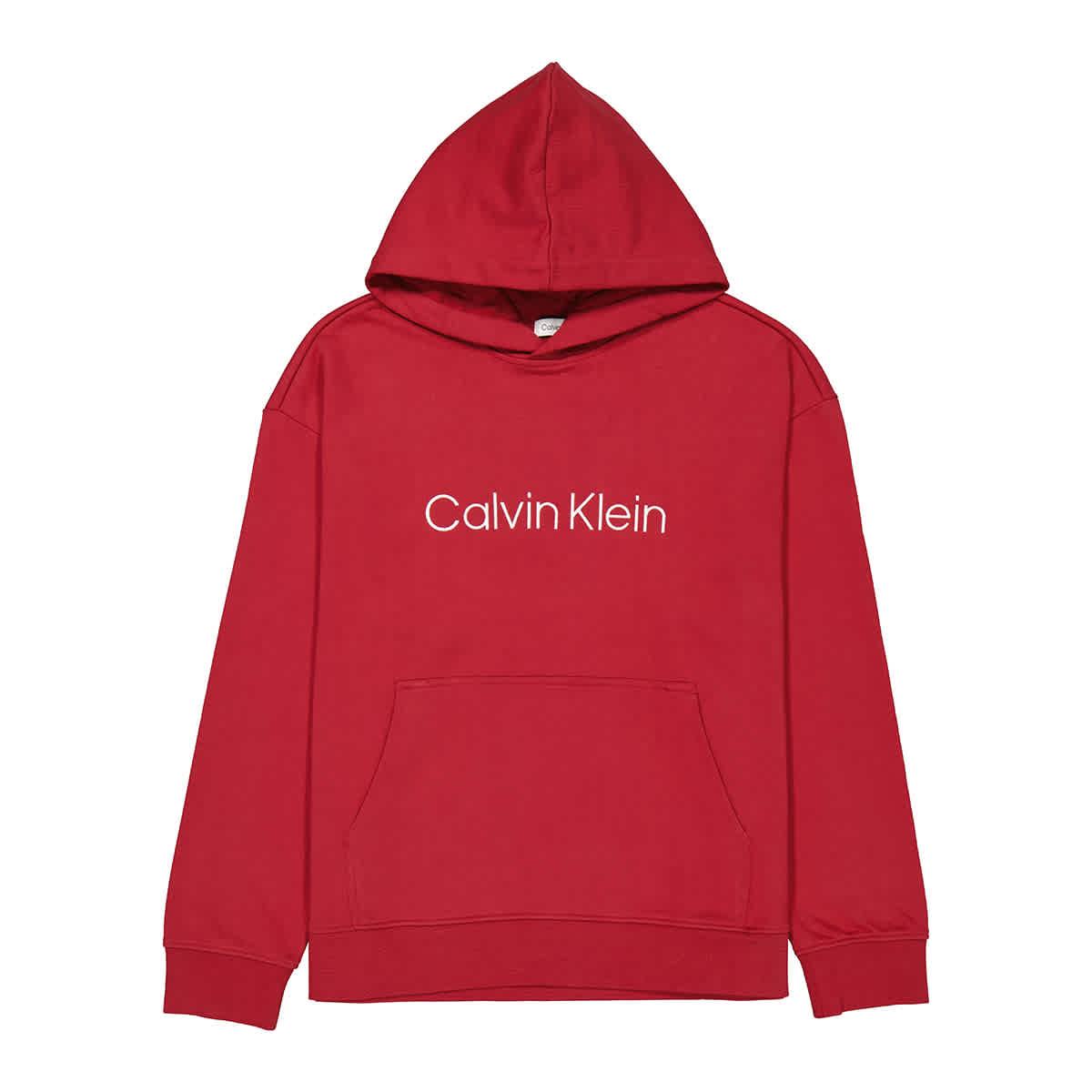 Calvin Klein Mens Karanda Red Hero Logo Cotton Terry Hoodie by CALVIN KLEIN Calvin Klein Mens Karanda Red Hero Logo Cotton Terry Hoodie by CALVIN KLEIN
