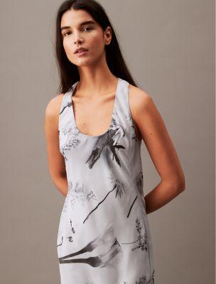 Chiffon Botanic Print T-Back Maxi Dress by CALVIN KLEIN