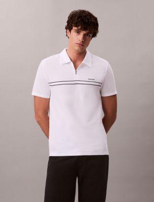 Contrast Piping Quarter Zip Polo Shirt by CALVIN KLEIN