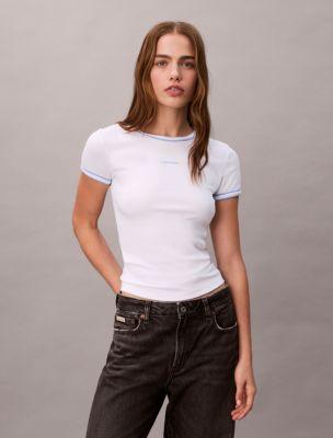 Contrast Trim Rib Logo Graphic Baby Tee by CALVIN KLEIN