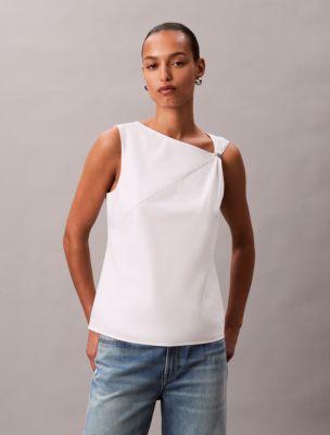 Cotton Asymmetric Drape Sleeveless Top by CALVIN KLEIN