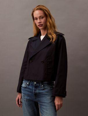 Cotton Blend Short Trench Coat by CALVIN KLEIN