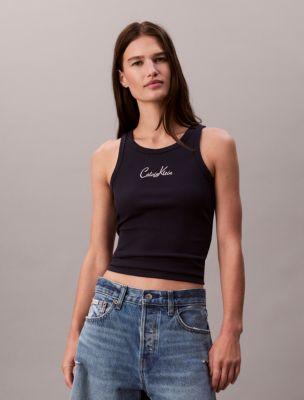 Cotton Contour Rib Embroidered Logo Tank Top by CALVIN KLEIN