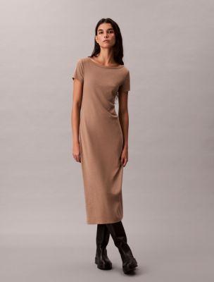 Cotton Contour Rib Short Sleeve Dress by CALVIN KLEIN