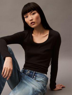 Cotton Contour Rib Slim Fit Long Sleeve T-Shirt by CALVIN KLEIN