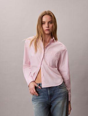 Cotton Poplin Boxy Button-Down Shirt by CALVIN KLEIN Cotton Poplin Boxy Button-Down Shirt by CALVIN KLEIN