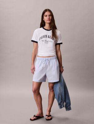 Cotton Poplin Stripe Boxer Shorts by CALVIN KLEIN