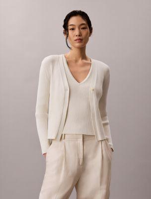 Cotton Rib Cardigan and Tank Set by CALVIN KLEIN