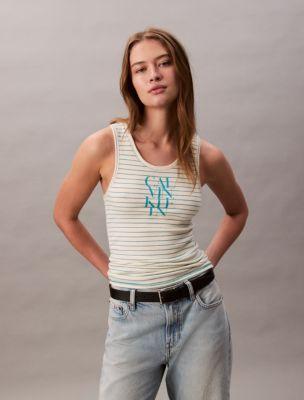 Cotton Rib Stripe Logo Graphic Tank Top by CALVIN KLEIN