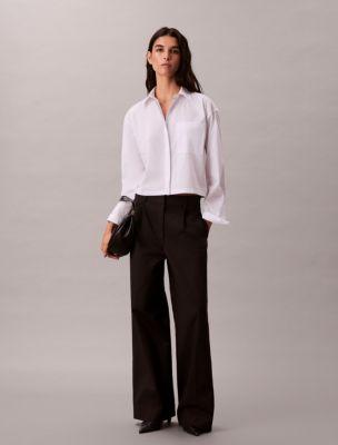 Cotton Stretch Cropped Boxy Button-Down Shirt by CALVIN KLEIN