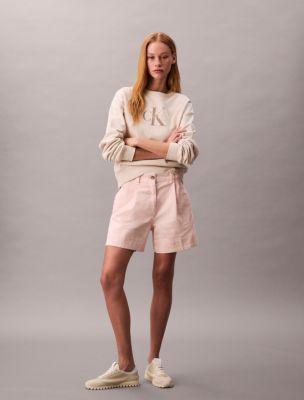 Cotton Stretch Twill Pleated Bermuda Shorts by CALVIN KLEIN
