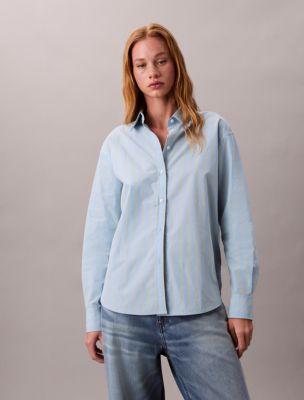 Cotton Stripe Relaxed Button-Down Shirt by CALVIN KLEIN