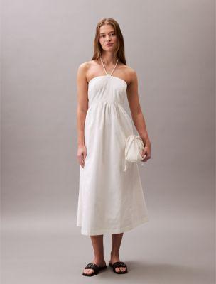 Cotton Twill Halter Midi Dress by CALVIN KLEIN