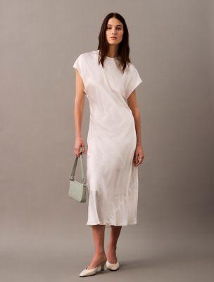 Crushed Satin Midi Sheath Dress by CALVIN KLEIN
