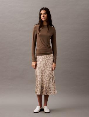 Crushed Satin Print Midi Skirt by CALVIN KLEIN