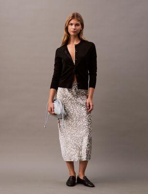Crushed Satin Printed Midi Skirt by CALVIN KLEIN