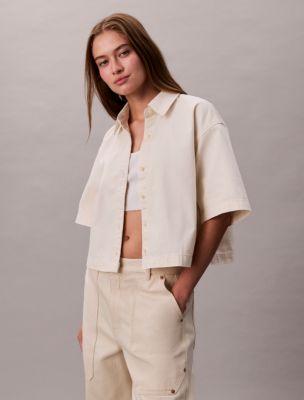 Denim Cropped Relaxed Button-Down Shirt by CALVIN KLEIN
