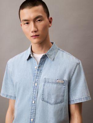 Denim Short Sleeve Classic Button-Down Shirt by CALVIN KLEIN