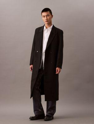 Double-Breasted Brushed Wool Blend Coat by CALVIN KLEIN
