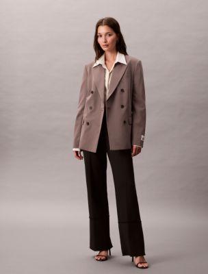 Double-Breasted Wool Gabardine Blend Blazer by CALVIN KLEIN