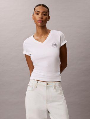 Embroidered CK Crest V-Neck Tee by CALVIN KLEIN