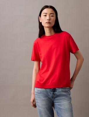 Fine Knit Mock Neck T-Shirt by CALVIN KLEIN