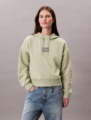 Fleece Logo Patch Cropped Hoodie by CALVIN KLEIN