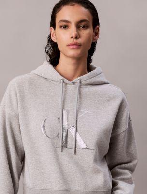 Fleece Sequin Monogram Relaxed Hoodie by CALVIN KLEIN