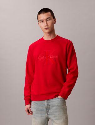 Fleece Velvet Monologo Graphic Relaxed Sweatshirt by CALVIN KLEIN