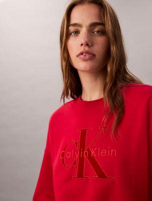 Fleece Velvet Monologo Graphic Relaxed Sweatshirt by CALVIN KLEIN