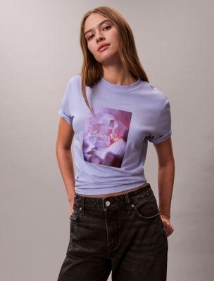 Flower Script Logo Graphic Classic T-Shirt by CALVIN KLEIN