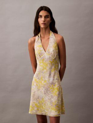 Georgette Halter Neck Mini Dress by CALVIN KLEIN