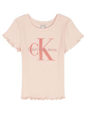 Girls Monologo Rib T-Shirt by CALVIN KLEIN